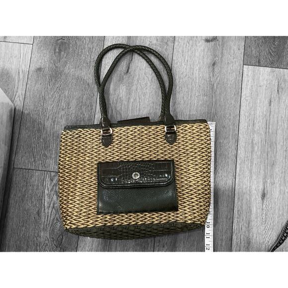 Brighton Woven Tote | Vintage Two Tone Beige and Black Leather Trim - Picture 1 of 6